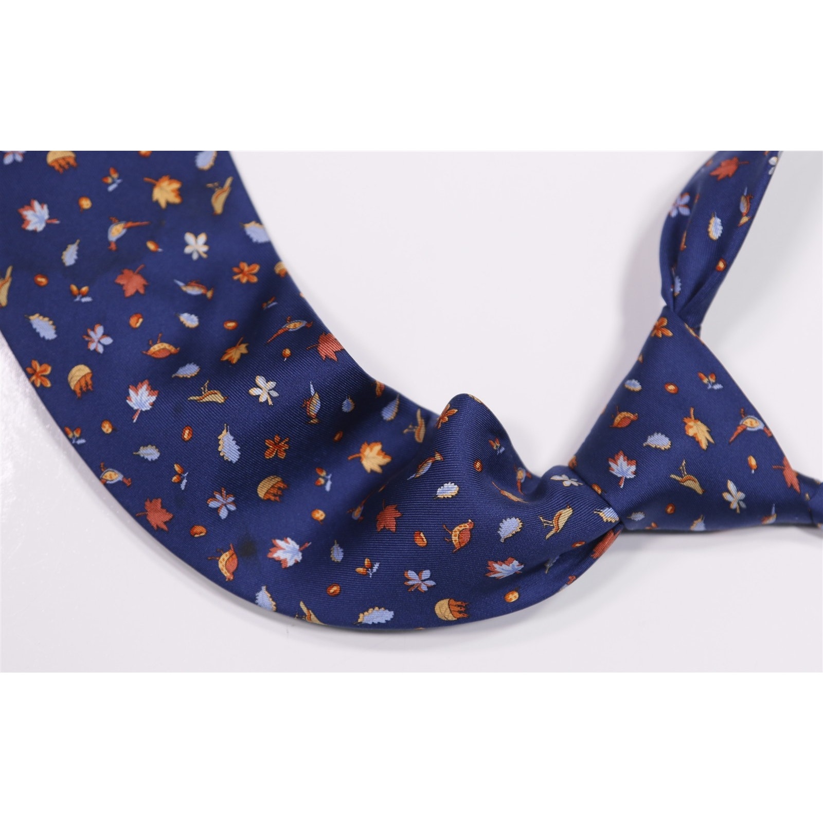 Salvatore Ferragamo Blue Birds Leaves Print Design Silk Necktie Tie